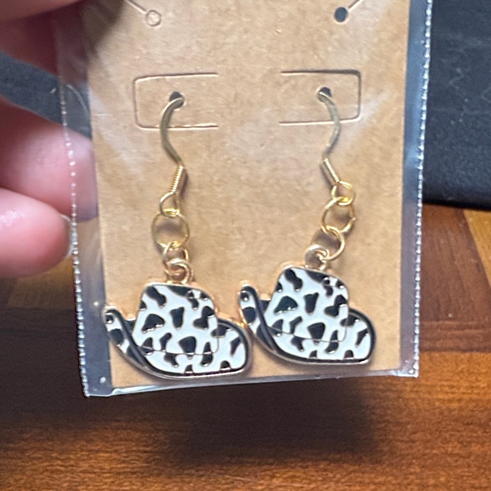 Cow Print Heart Earrings